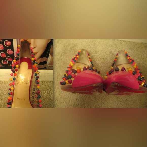 HOT Christian Louboutin Pink Spike Me Candy Multi Color Studded PVP Pump $1,350! - Picture 6 of 12